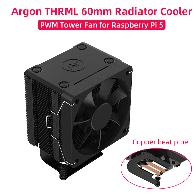 Raspberry Pi Water Cooling Kit - 銅ヒートパイプを備えたRaspberrypiラジエータークーラー,パッシブアクティブ冷却,アイスタワー,rpi 5 pwmファン,無煙炭,60mm