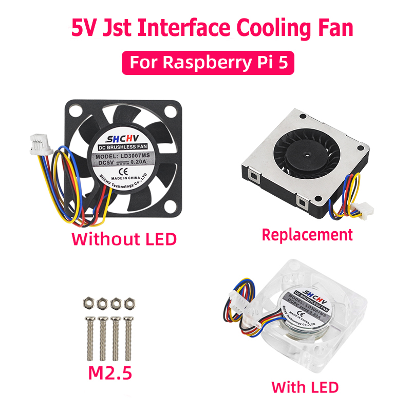Raspberry Pi Water Cooling Kit - Jstインターフェイス付き冷却ファン,調整可能なpwm速度,raspberry pi 5, 4g,8g,オプションのLED